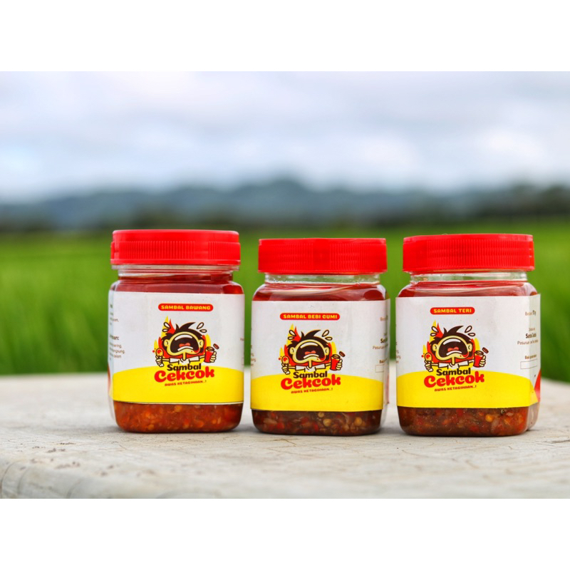 

Sambal Cekcok - Paket Hemat 3 varian sambal bawang, sambal bebi cumi, sambal teri kemasan 150 gram per botol