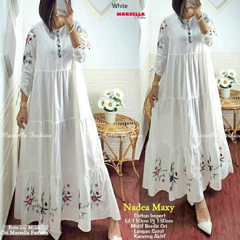 Nadea Maxy, GAMIS WANITA MUSLIM CANTIK MODIS FIT XXL LD 110 BAHAN KATUN IMPORT MIX BORDIR KANCING BUSUI TERMURAH TERLARIS OOTD KEKINIAN