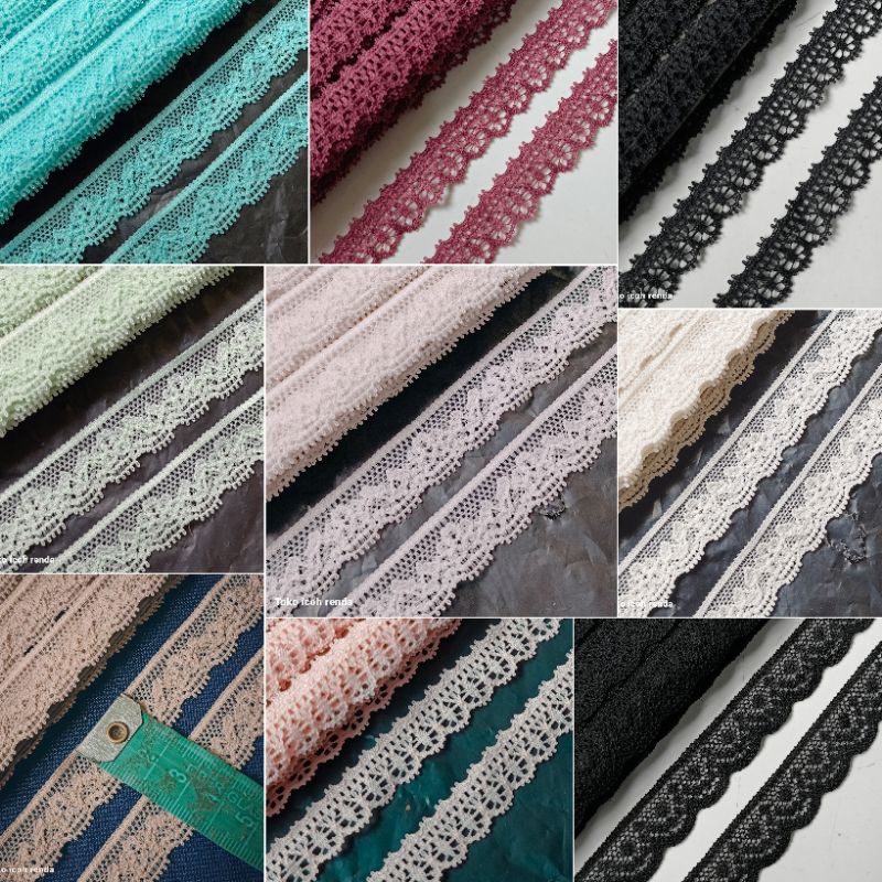 Renda Stretch 1-1.5cm varian warna motif cantik (Per50cm)