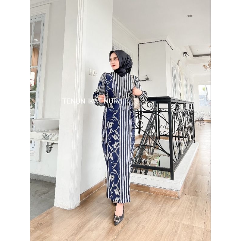 (Ready Stok ) DRESS MARLINE NAVY Couple Tenun Baju Kondangan