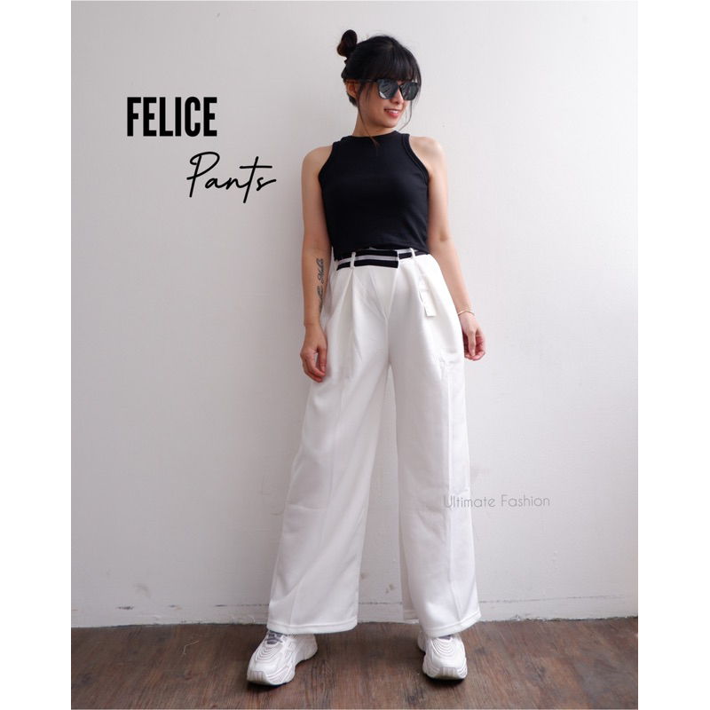Felice Basic Cullote Pants Lissed Strap - Celana Kulot Wanita Scuba Import Premium Korea - Celana Panjang High Quality Korea Kekinian Terbaru  Rakku