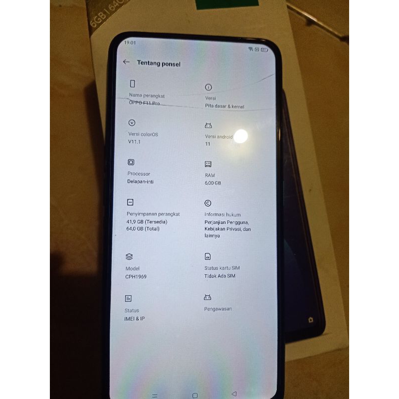 oppo f11 pro normal mal minus retak sesuai foto hp plus dusbook imei tembus