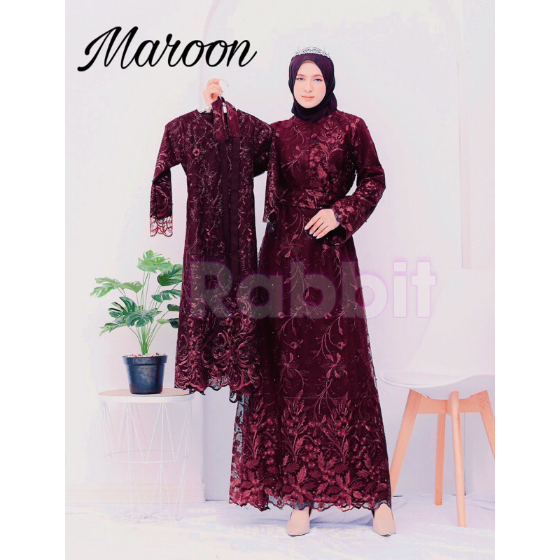 G04 GAMIS MARUN BISA COUPLE MOM AND KIDS GAUN DRESS LEBARAN KONDANGAN PESTA TULLE FULL BRUKAT BUSUI