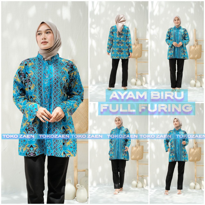 BATIK TUGU RAKSA BIRU LAKI KAKI DAN WANITA BERFURING MOTIF BATIK KHAS TANGGERANG BANTEN DAN BISA COD