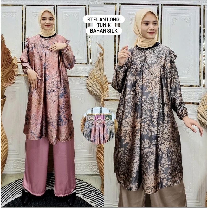 SETELAN LONG TUNIK SILKY ARMANI PREMIUM LD 110 // SET TUNIK TERBARU WANITA KEKINIAN // SILKY TUNIK P
