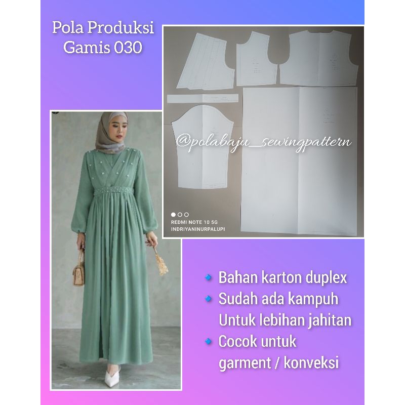 Pola Gamis Busui 030 model kimono aksen lipit dada /Pleats belt pinggang kerut lengan karet - Pola Baju Gamis terbaru