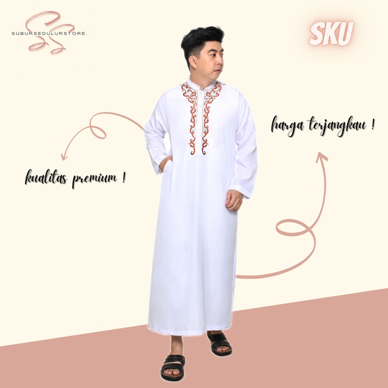 Jubah Pria, Jubah Cowo, Gamis Pria, Pakaian Muslim Pria,Gamis Cowo Gamis/Jubah Putih Motif Emas Pria
