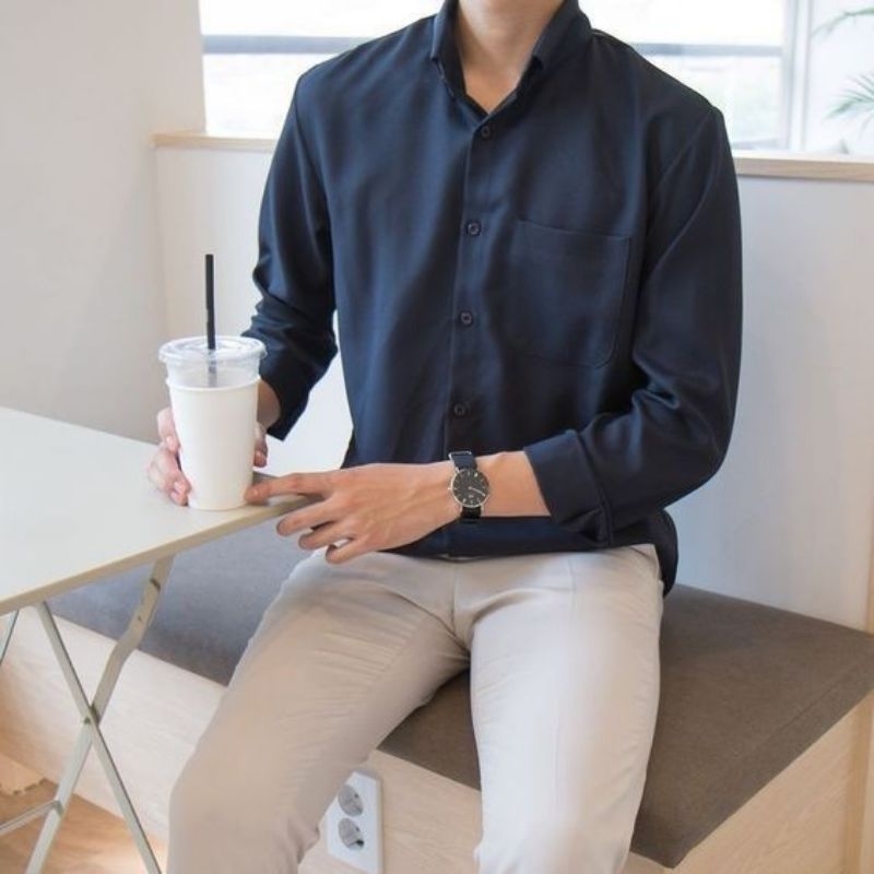 Kemeja Polos Lengan Panjang Kasual Atasan Kemeja polos lengan panjang import kemeja polos kasual dis