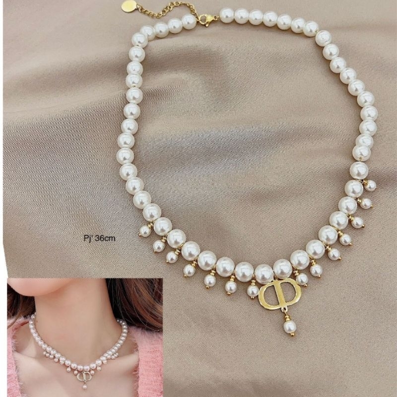 Kalung Silver925 perak mata kilau Kalung Rantai perak platgold mix Mutiara Premium Quality Anti karat anti alergi Ts0260