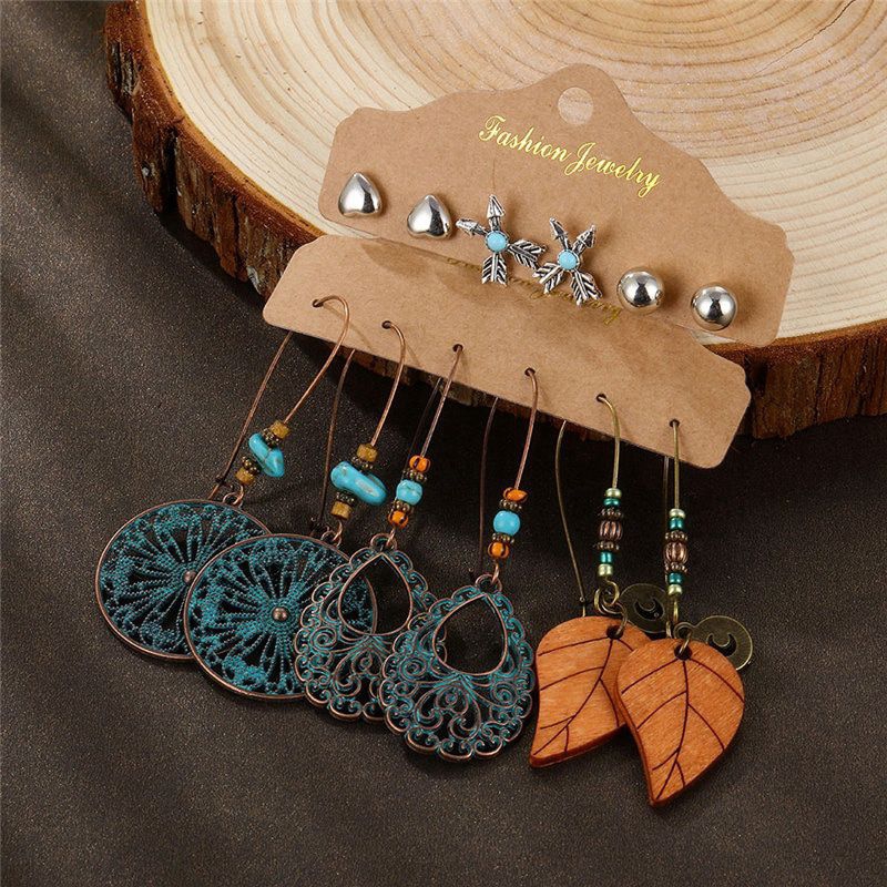 Anting Juntai Tusuk Anting Bohemian Vintage 6 Set Earrings Aksesoris Boho