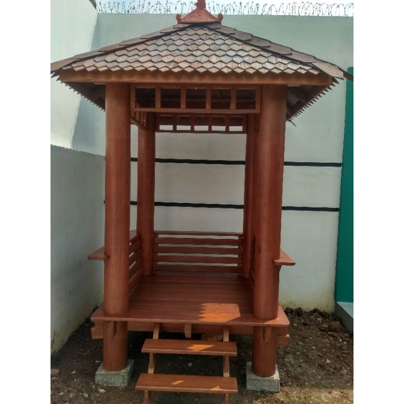 Gazebo ukuran kecil 150 x 150 cm | Desain minimalis atap sirap kayu ulin | Dekorasi Taman | Hiasan K