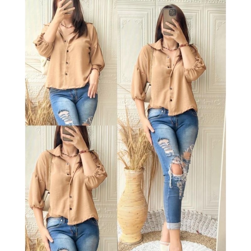 Yuse Shirt | Kemeja Crop Wanita - Kemeja Basic Crinkel air flow- Kemeja Wanita Terbaru -Kemeja OOTD