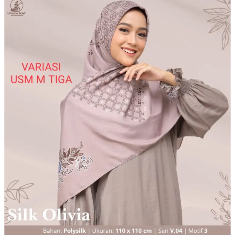UMAMA SILK OLIVIA/ BAHAN POLYSILK IMPORT/ UKURAN 110X110 CM / HIJAB SEGI EMPAT MOTIF