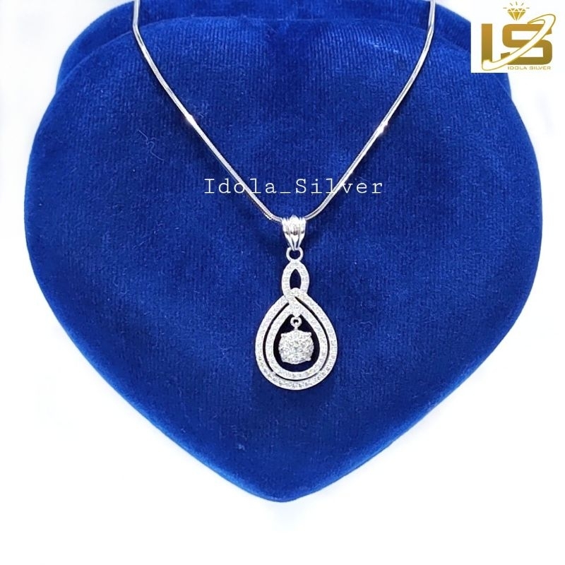 KALUNG PERAK WANITA SILVER ASLI 925 LAPIS EMAS PUTIH CASSANDRA FLEXY ITALY LIONTIN PERMATA OVAL GELOMBANG - PERHIASAN PERAK ASLI