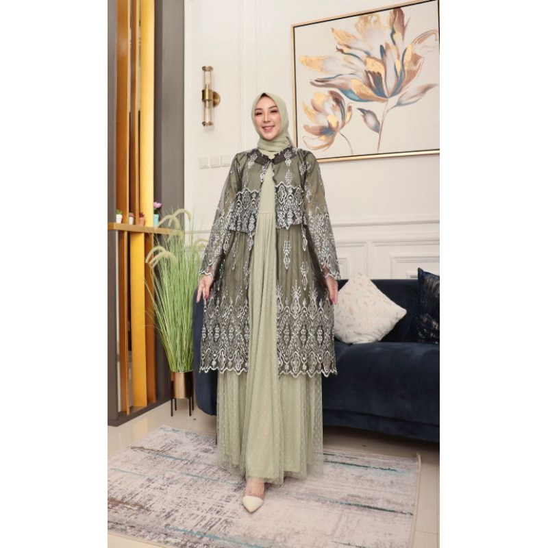 Realpict Pamela dress bahan tille exclusive bordir