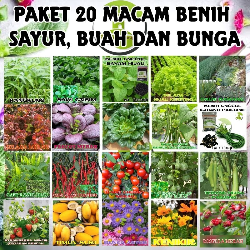 Paket Benih sayuran buah bunga 20 macam