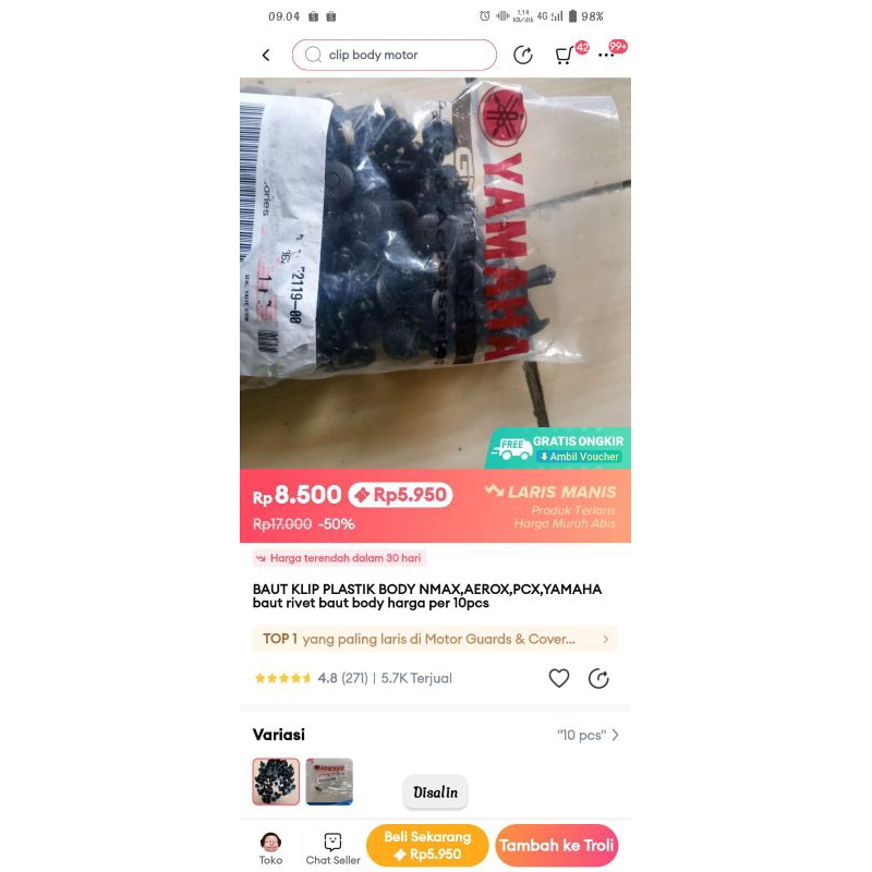 klip clip Body motor Nmax,Vario,PCX,Lexi  BAUT KLIP PLASTIK BODY NMAX,AEROK,PCX,YAMAHA PER 10 PCS