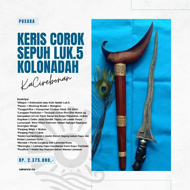 Keris Sepuh Wingit COROK Kalanadah Kolonadah Luk 5 ORI tua Kuno Antik Lawas Langka Tus