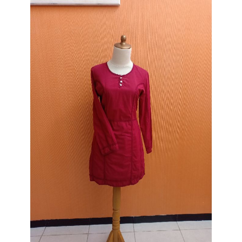 atasan tunik wanita merah maroon LE COUTURE cewek M lengan panjang santai blouse