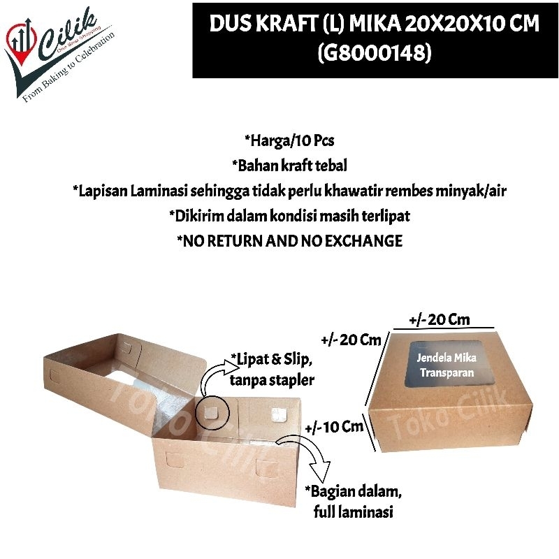 

dus kraft coklat 20x20x10 cm kemasan box snack kue jajanan bento