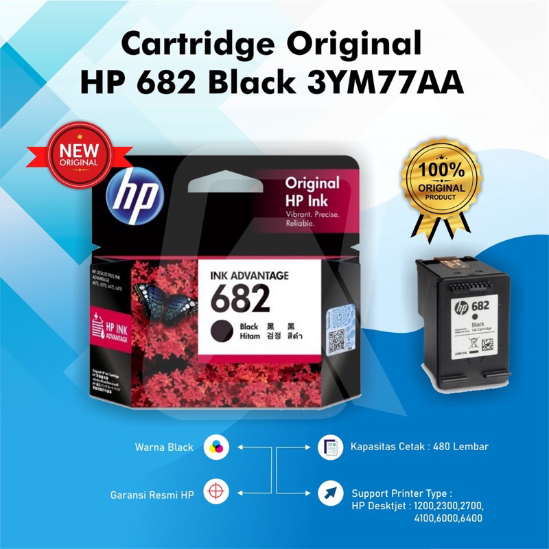 Tinta HP 682 Black HP682 HP682B 682B Original Ink Advantage Cartridge