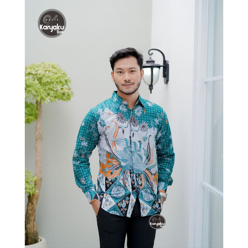 NEW Atasan Couple Tunik Batik Wanita Kemeja Batik Pria Lengan Panjang Exlusive - Motif Ayam Hijau