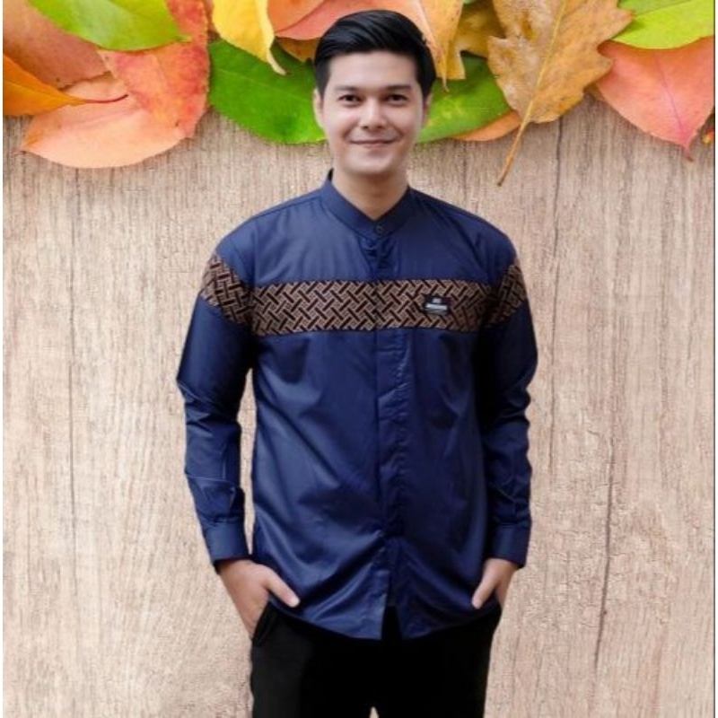 Kemeja Koko Pria Dewasa Lengan Panjang Motif Kobata Qynang Kombinasi Batik Terbaru