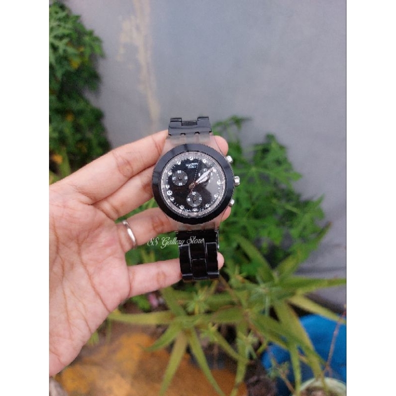 JAM TANGAN SWATCH IRONY CHRONO DIAPHANE BLACK