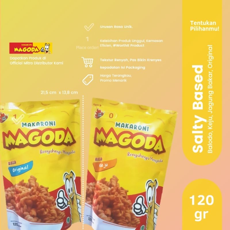 

Harga Konsumen_KEMASAN MEDIUM 65gr 130gr_Salty and Sweet Based_Magoda Makaroni snaxmagoda Official_