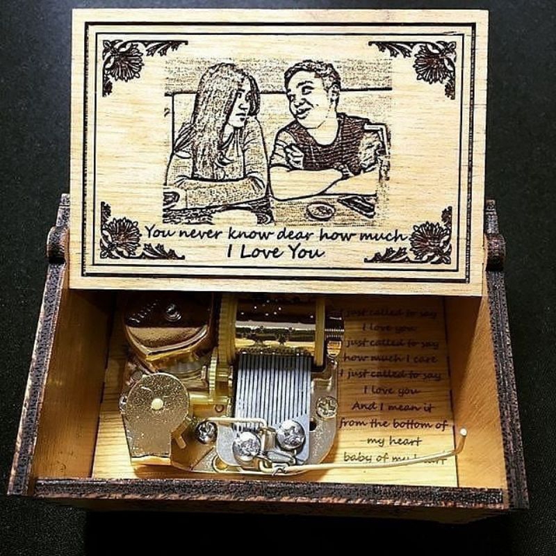 Music Box Wooden Custom Foto & Tulisan Unik