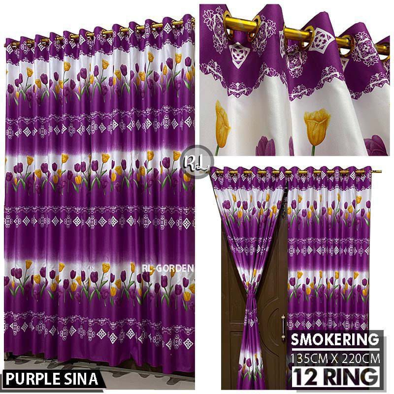 Gorden Pintu Gorden Jendela Smokring Motif Purple Sina Tulip Ungu Lubang Ring 12 Homemade/ Hordeng M