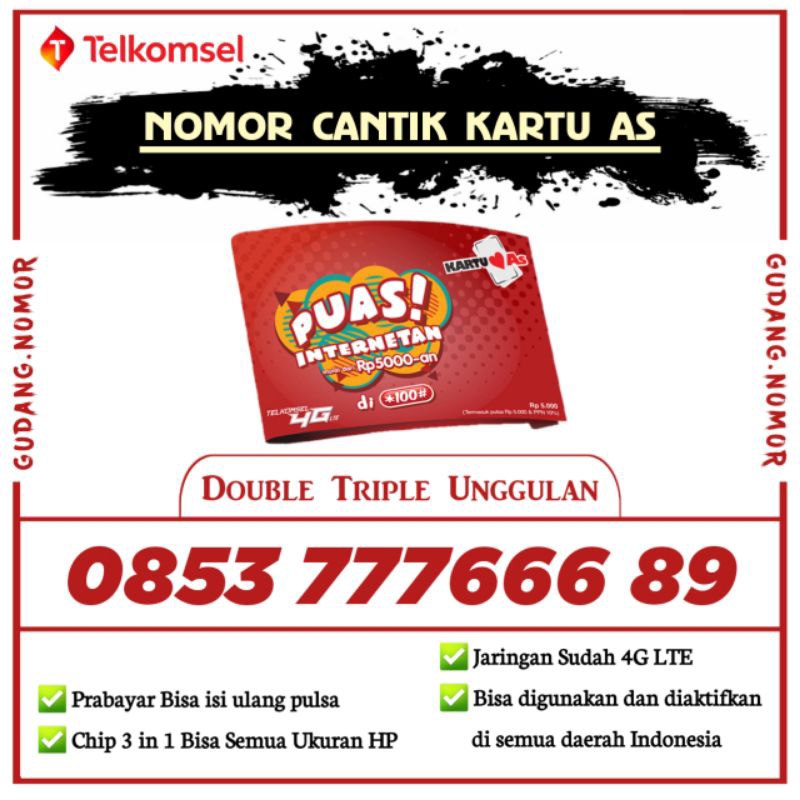 Nomor Cantik Telkomsel Kartu AS Cantik 777666 89