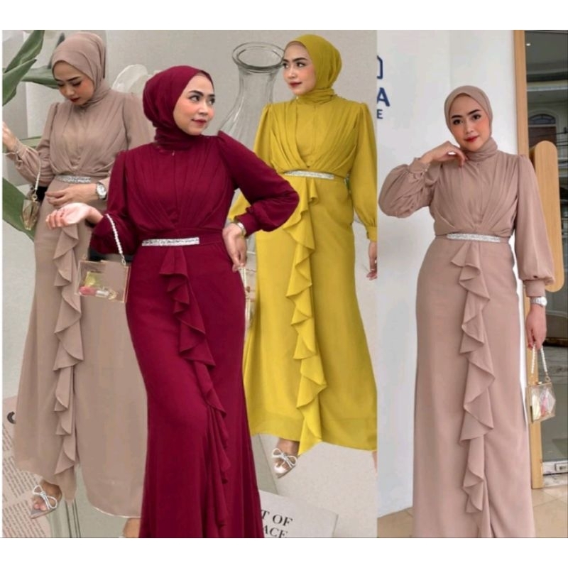 Siena Long Dress Ceruti Baju Kondangan include Ikat Pinggang