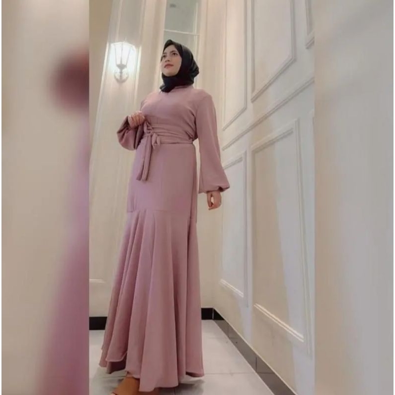 (,JUMBO LD 120) Gamis Luna Terbaru Cringkle Airflow Polos Lengan Panjang