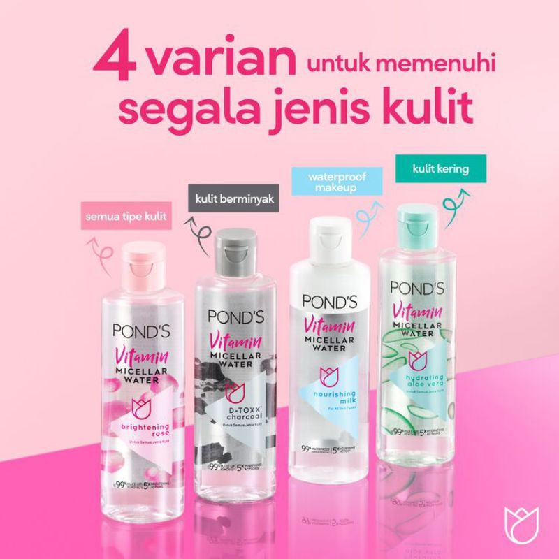 POND'S Micellar Water Makeup Remover 235 ml | 100 ml | 50 ml - Brightening Rose | D-TOXX Charcoal | Nourishing Milk | Hydrating Aloe Vera