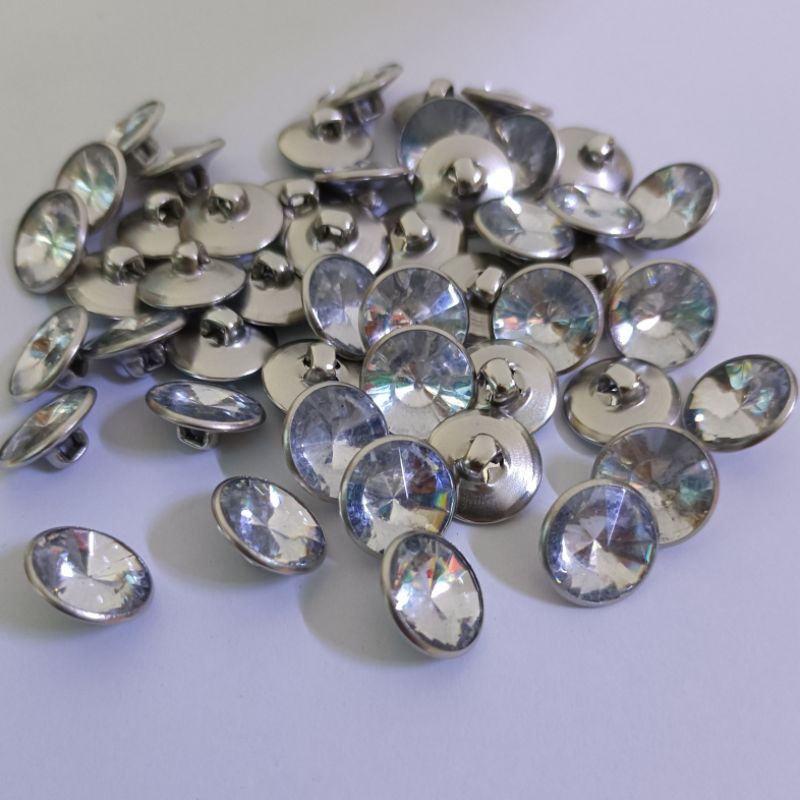 Kancing baju jamur silver diamond silver datar kancing hias ukuran 1.5 cm 100 pcs
