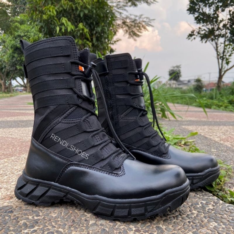 Sepatu pdl ninja hitam cordura anti air ujung plat besi sleting samping