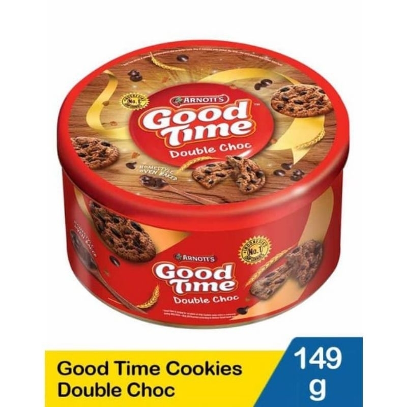 

Arnotts Good Time Cookies Kaleng Double Choc 149 Gram.