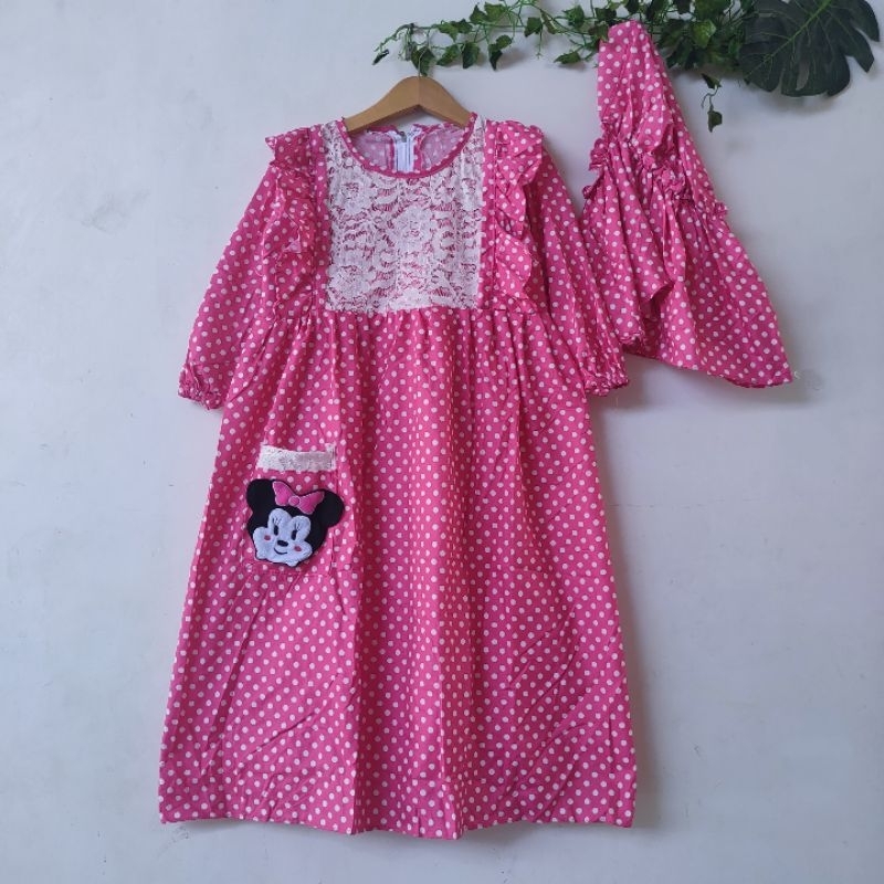 Gamis Anak 3 4 6 8 Tahun Anak Cewek Perempuan Katun Busana Muslim Gamis Anak Free Hijab kekinian Terbaru Lucu ( Gamis MiniMo Polka )