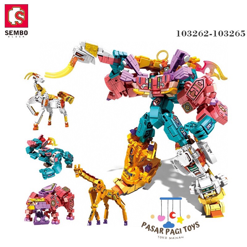 Mainan Sembo Lego Brick Block Robot Animal Transformer 4 in 1