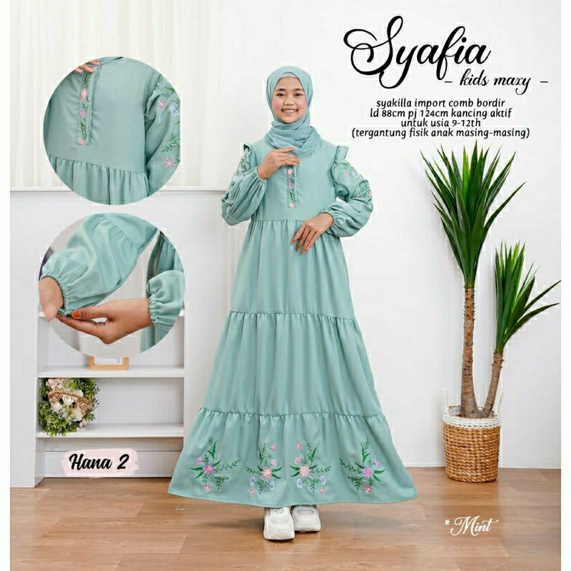 Syafia Kids Maxy, GAMIS LEBARAN ANAK PEREMPUAN CANTIK MODIS FIT 9-12 THN BAHAN SYAKILLA IMPORT MIX BORDIR TERMURAH TERLARIS OOTD