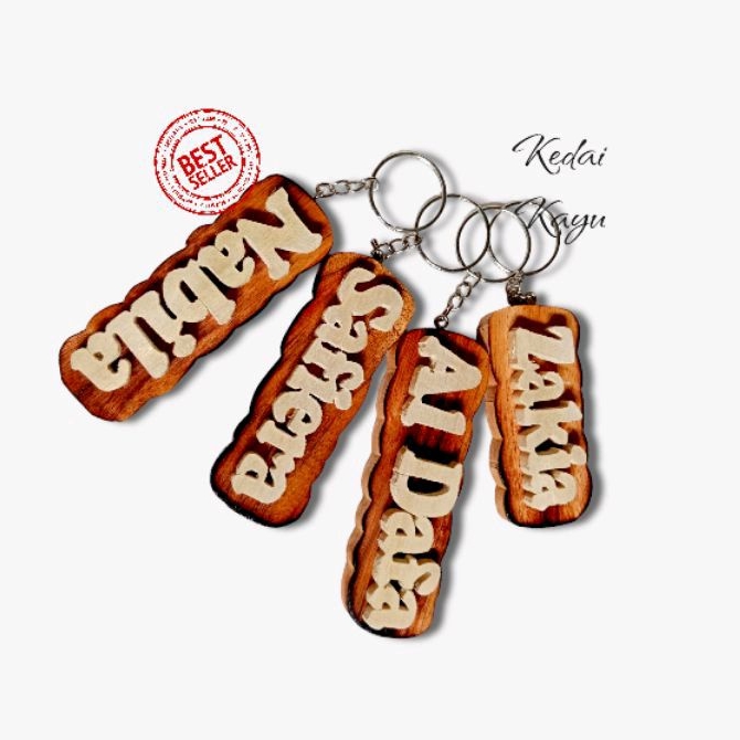 Gantungan Kunci Kayu Custom Nama