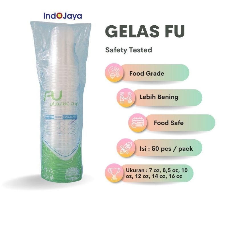Cup Plastik Datar 8,5oz 10oz 12oz 14oz 16oz FU Cup Bening Gelas Minuman