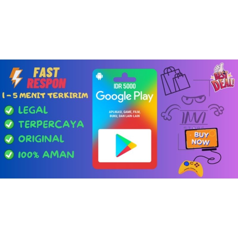 PROMO SALE  VOUCHER GOOGLE PLAY CARD CODE RESMI LEGAL AMAN