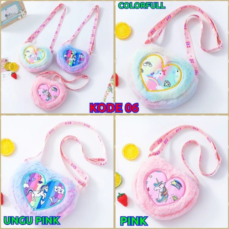 tas fashion bulu unicorn kuda pony selempang/01 hangbags &amp; selempang resleting UK 21 x 15cm import tas anak perempuan