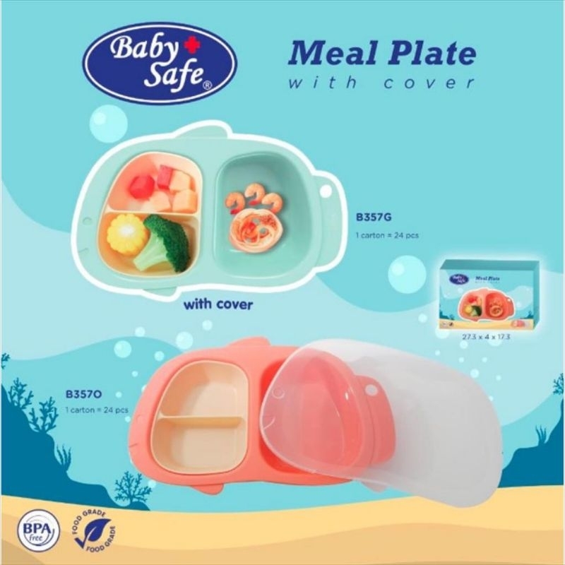 B357 Baby Safe Meal Plate With Cover / Piring Sekat Bayi Babysafe