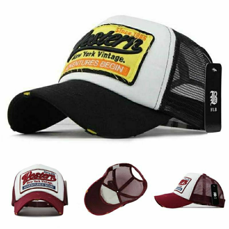 FLB Topi Trucker Baseball Cap Snapback Jaring Mesh Hat Model Western New York Vintage F207