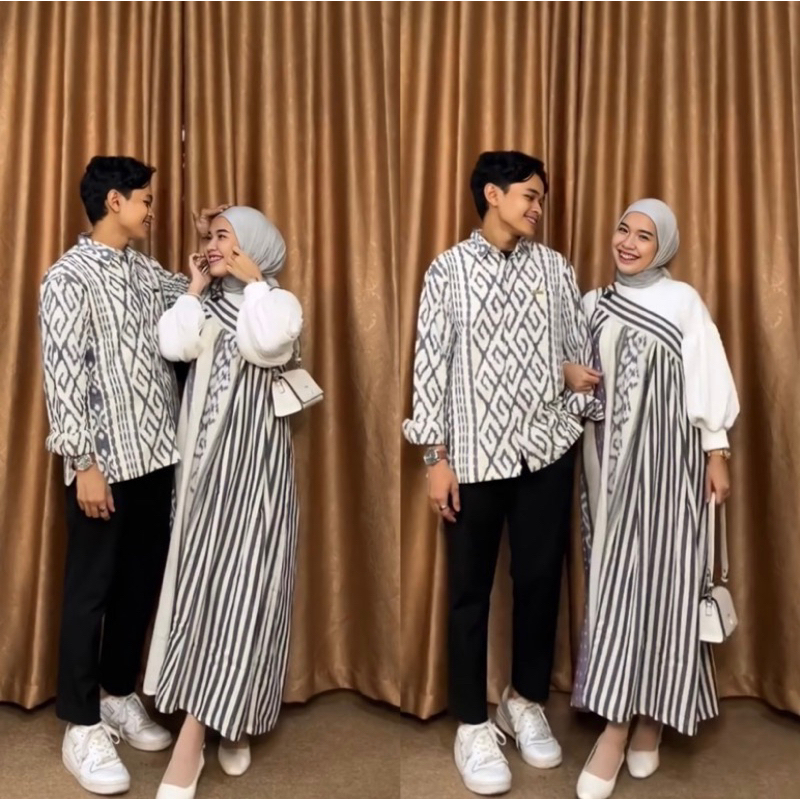 KEMEJA DRESS TENUN BROKEN WHITE / BAJU LEBARAN / DRESS TENUN SEMI MODERN