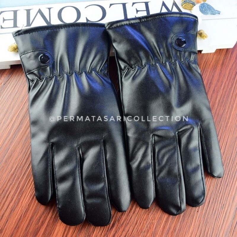 Sarung Tangan Motor Pria Wanita Waterproof Touchscreen Musim Dingin Winter Hitam Glove Kulit Imitasi Sintesmtis Anti Air