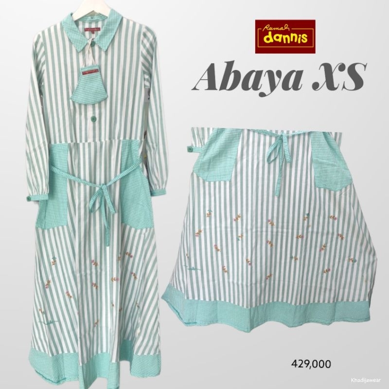 DANNIS Abaya XS Gamis Ibu [GREEN WHITE] Dewasa Katun premium colorful diskon Danis/Gamis Dannis/Abay